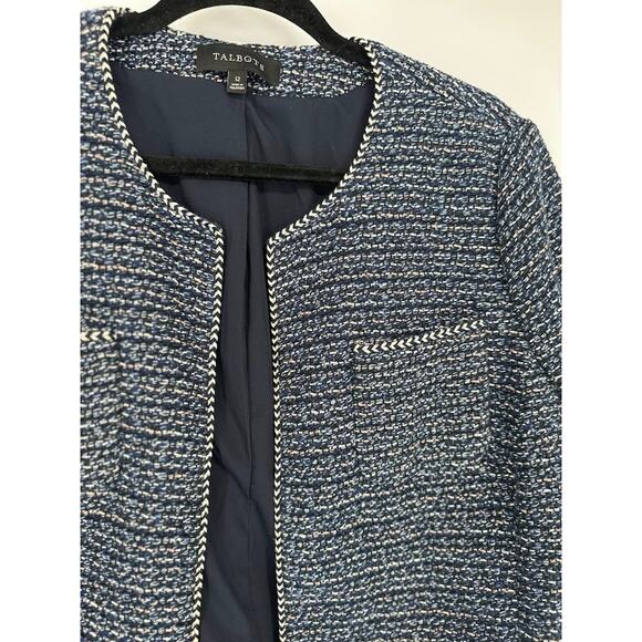 Talbots Jacket Tweed Preppy Quiet Luxury Old Money Business Fringe Blue Size 12 - Picture 4 of 9